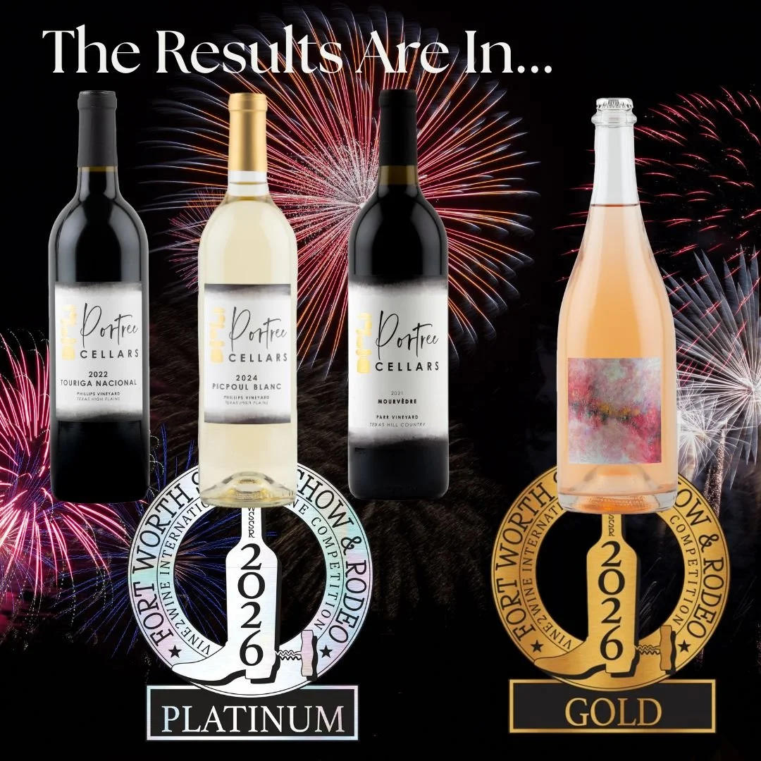 Exceited to report that Portree Cellars garnered 3 Platinum and 1 Gold in the recent Ft Worth Stock Show &amp; Rodeo Wine Competition! 

Platinum winners: 2022 Touriga Nacional, 2024 Picpoul Blanc and 2021 Mourvedre
Gold medal winner: 2024 Fairy Pool