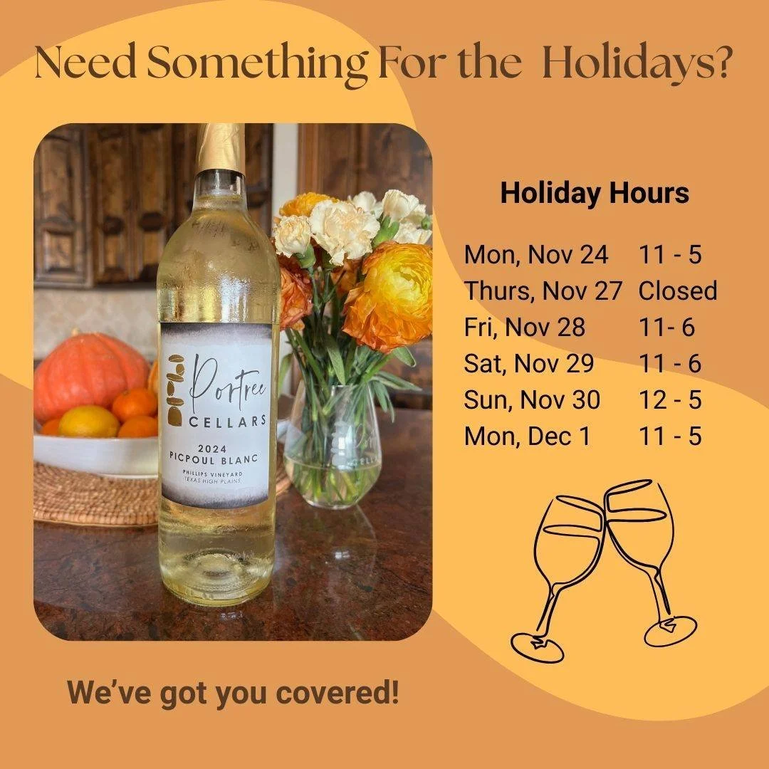 Friends and family coming?  Stop by our tasting room to pick up something to enjoy with your holiday meal. 

Need to escape the holiday rush?  We're here for you!  Open throughout the Thanksgiving holidays, except Thursday so we can eat turkey too!

