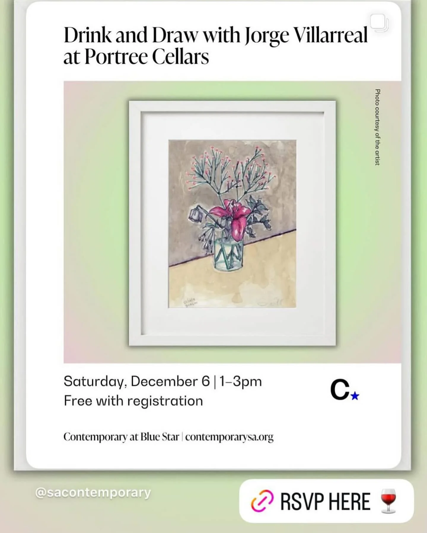 Want to learn how to use mixed media to create amazing art?

Join us Saturday Dec 6 for Drink and Draw led by the talented international artist from The Contemporary at Bluestar, Jorge Villareal.  Don&rsquo;t miss this incredible event!  Reserve your