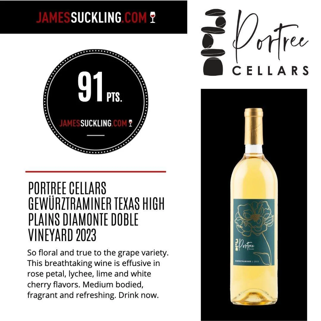 Want something refreshing and beautiful?

Try our new 2023 Gewurztraminer.  It's dry, floral and lovely.  Pair it with a spicy curry, creamy coconut chicken or a baked brie with pear glaze.  It won't disappoint!

Order online (www.portreecellars.com)