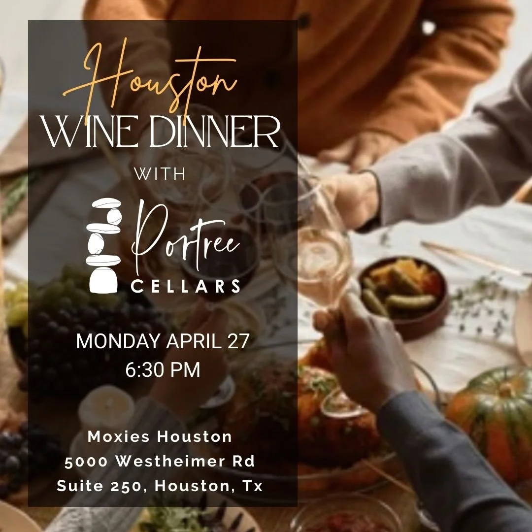 Houston, Portree Cellars is coming to you!

On Monday, April 27, Mark and Janet will be at Moxies in Houston for a dinner featuring Portree Cellars wines.  Catch up with them and hear what's happening in the vineyard, new and future wines and so much
