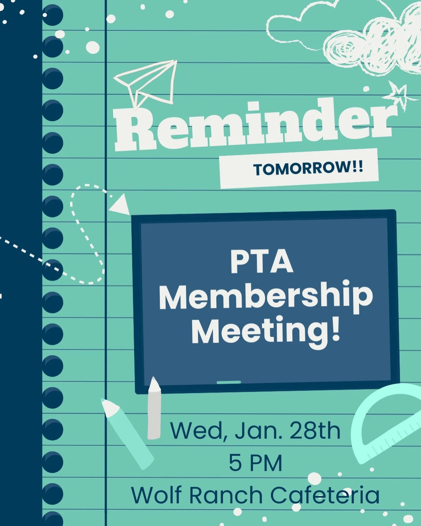 Our PTA Membership Meeting is tomorrow evening! We would love to see some new faces there! Come here our plans and give input for the remainder of the school year and beyond 📚✏️📌📆