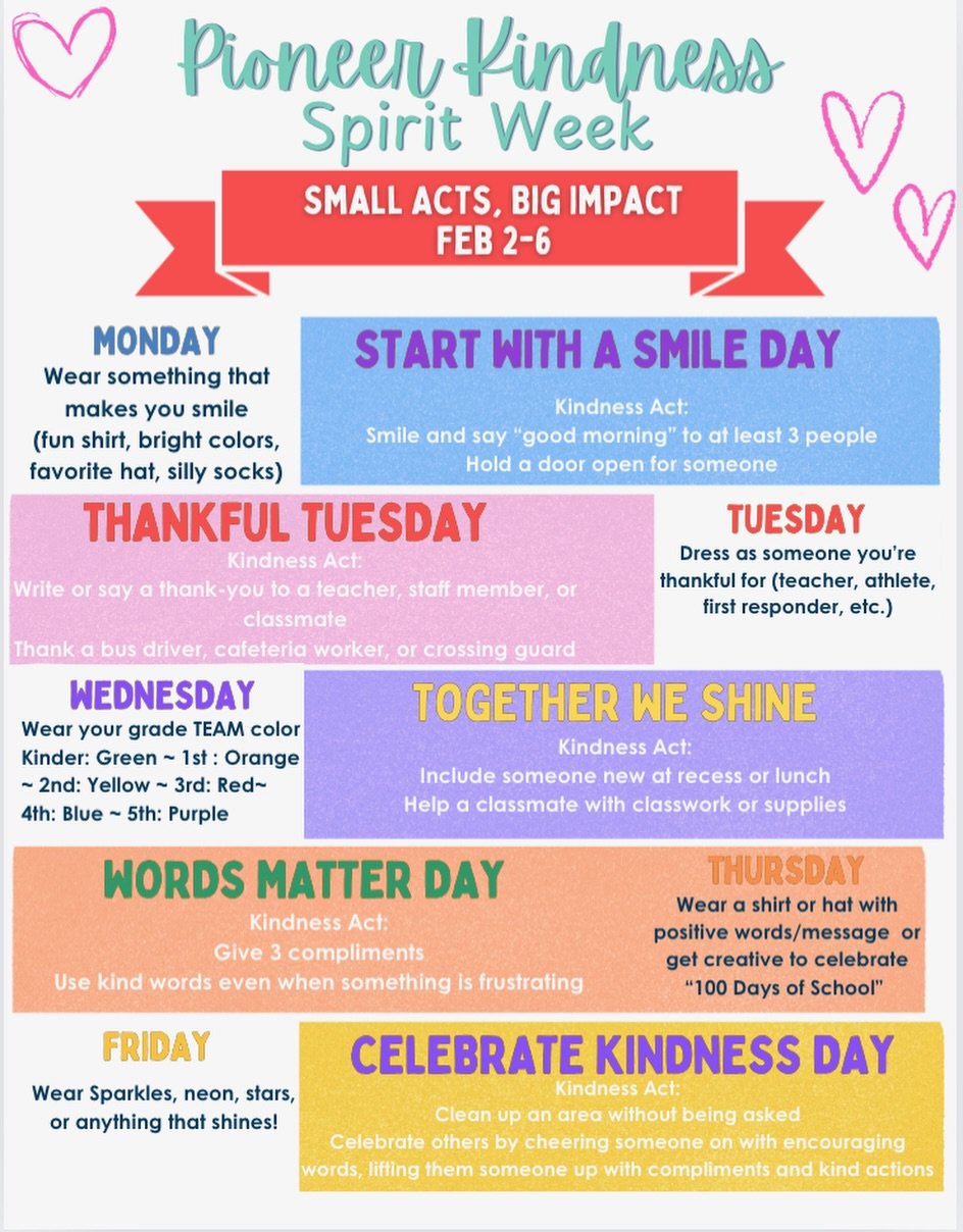 🩵 PIONEER KINDNESS SPIRIT WEEK! 💛

Outfits with a purpose + daily acts of kindness = magic ✨
From silly socks to sparkles, every day is a chance to make someone feel seen.

Which day are you most excited for?!

#KindnessCounts #SpiritWeek #ChooseKi
