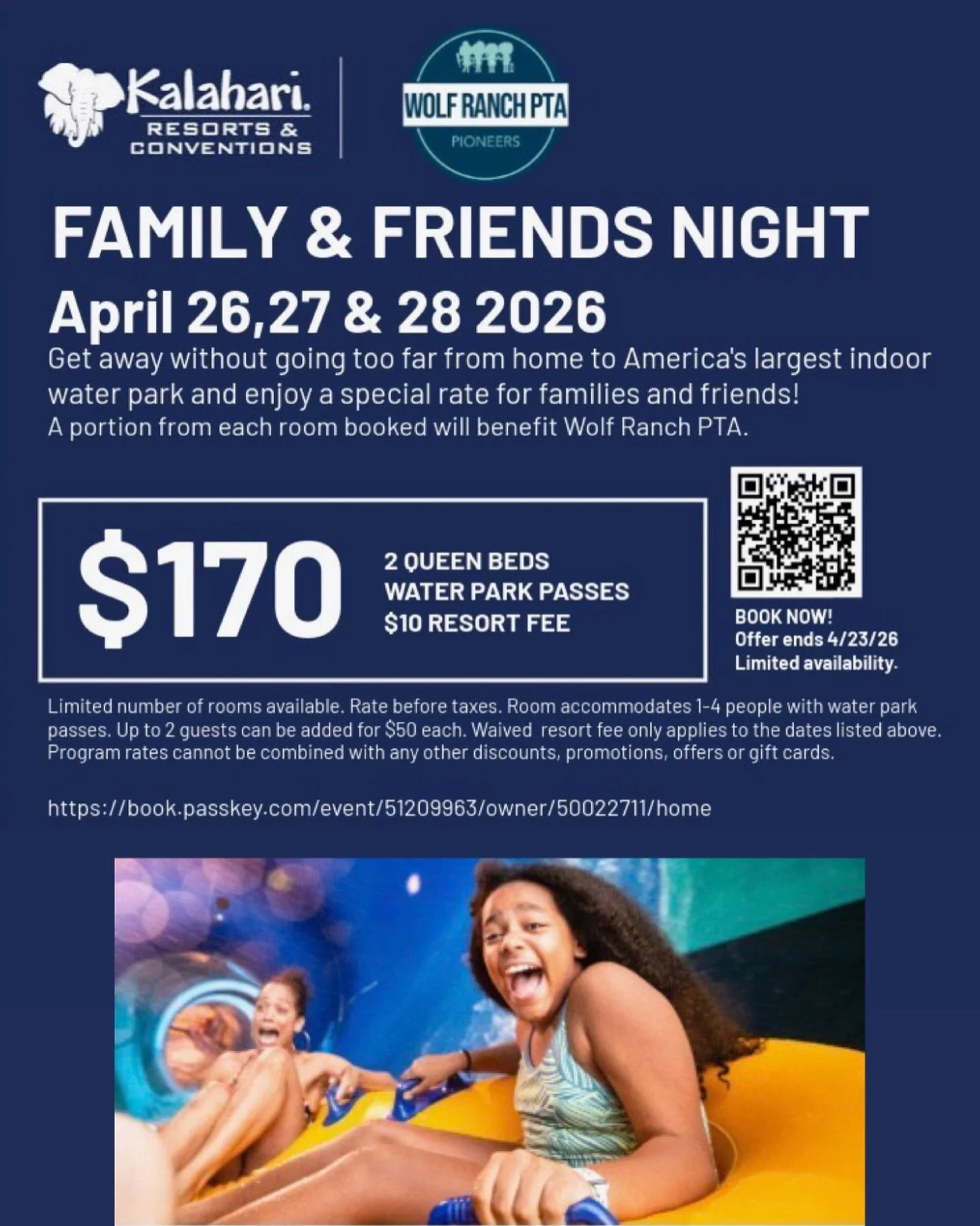 🌊🐘 We&rsquo;re Bringing It Back! 🐘🌊

After our Fall and Winter Kalahari Family &amp; Friends Nights were such a huge hit, so many of you asked for more&hellip; so we made it happen! 🎉

Join Wolf Ranch families again on April 26, 27 &amp; 28, 202