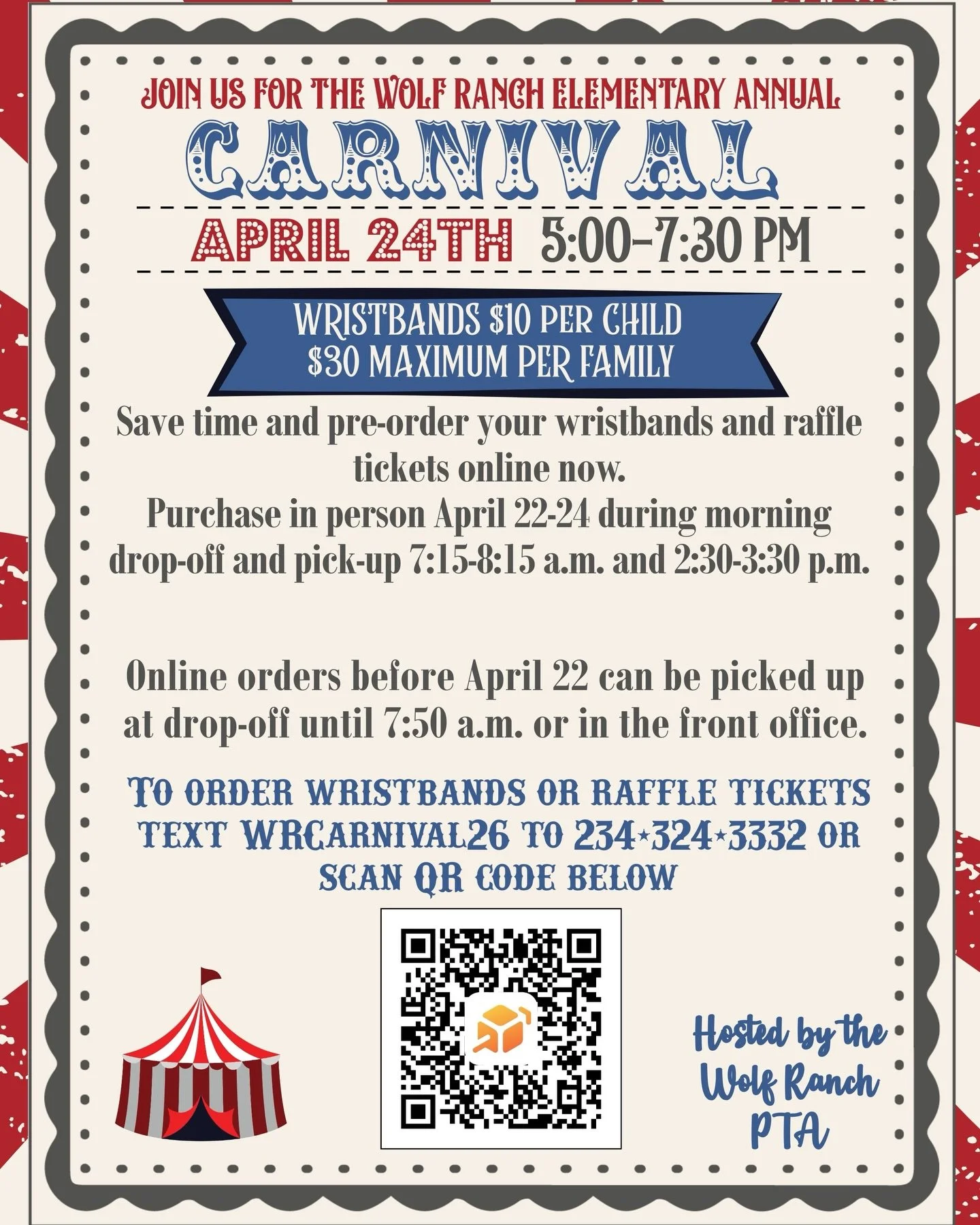 🎡 PRESALE TICKETS ARE LIVE 🎟️

It&rsquo;s officially time&hellip; our Wolf Ranch Elementary Annual Carnival is coming and you don&rsquo;t want to miss this one 🤩

🗓 April 24th
⏰ 5:00&ndash;7:30 PM
📍 1201 Jay Wolf Dr

Grab your tickets early and 