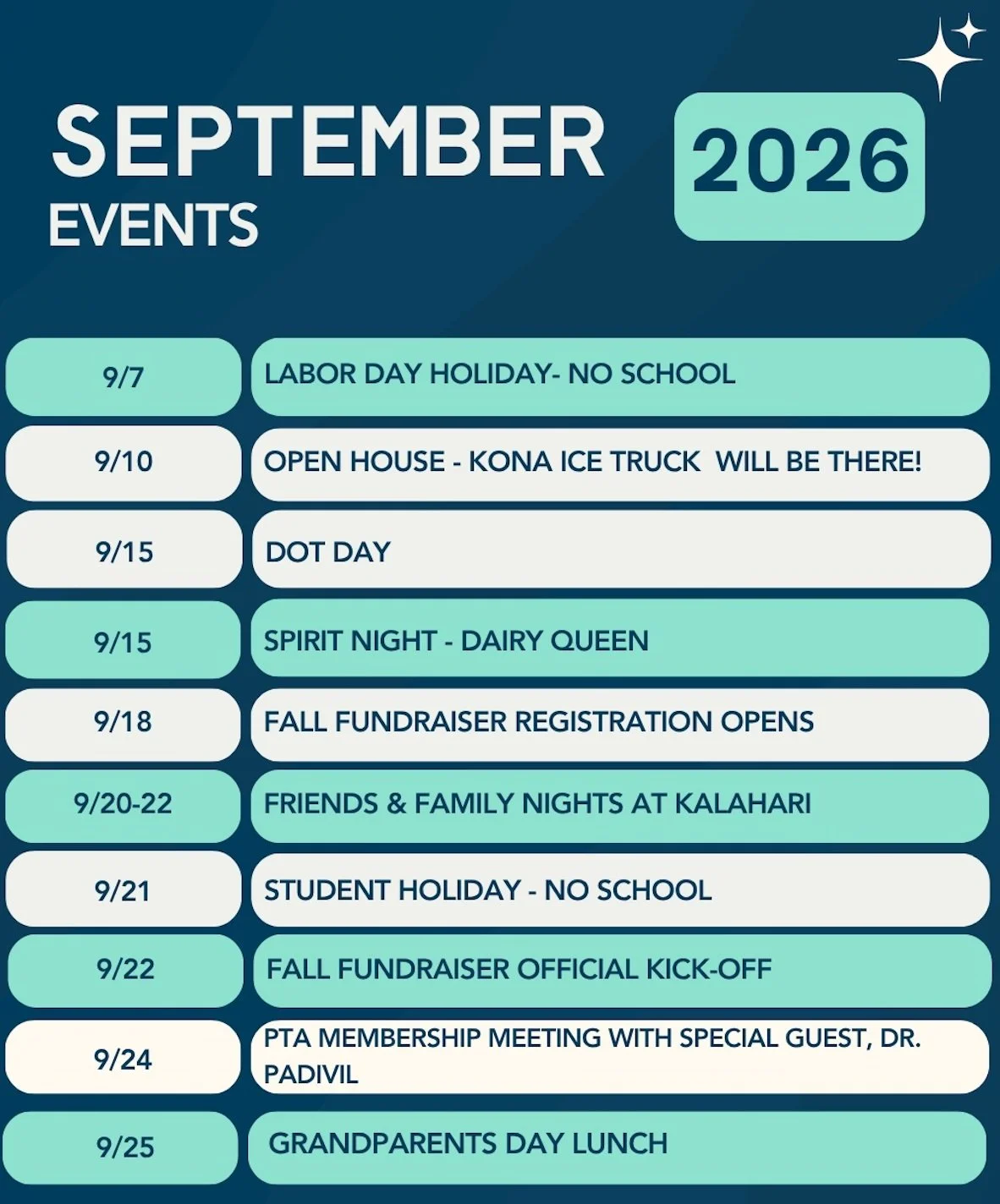 🍎📅 Hello, September, Pioneers! 💙🤍

We&rsquo;re officially back in the swing of things, and September is packed with plenty of ways to connect, have fun, and support our Wolf Ranch community!

✨ Save this calendar so you don&rsquo;t miss a thing f