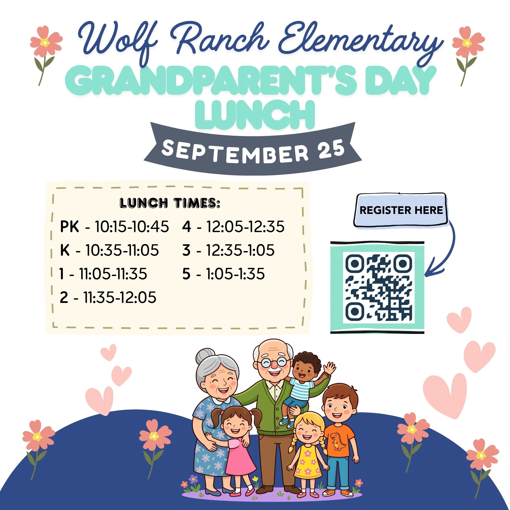 💙 Grandparents Lunch is coming to Wolf Ranch! 💙

We&rsquo;re excited to welcome our Pioneer grandparents to campus on Friday, September 25 for a special lunchtime with their favorite Pioneers! 

🥪 Grandparents are invited to bring a lunch and join