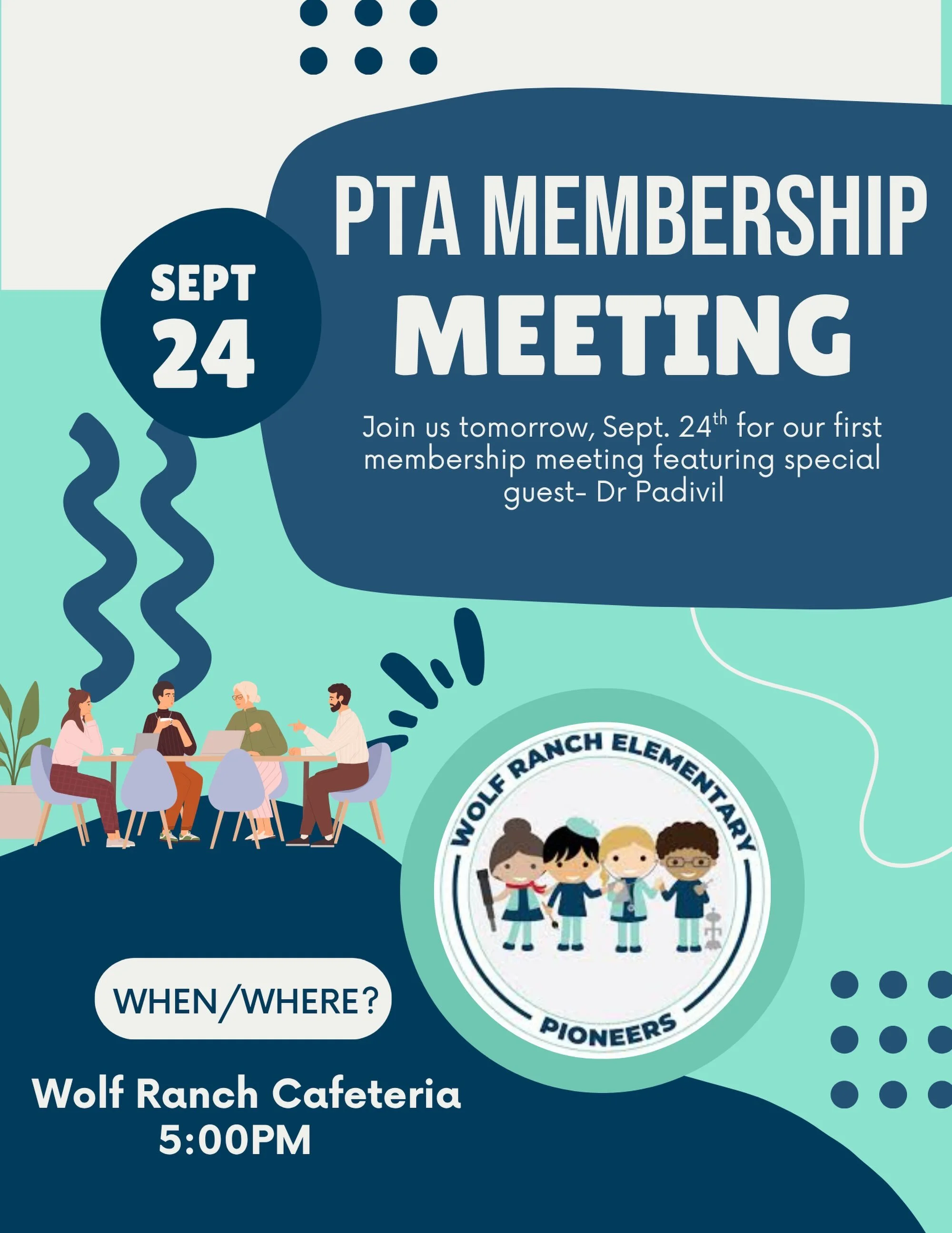 📣 Join us for our FIRST PTA Membership Meeting of the year! 💙🤍🩶

📅 Tomorrow Night
⏰ 5:00 PM
📍 Wolf Ranch Elementary

We&rsquo;re kicking off the year with a special guest appearance from Dr. Padivil! 🎉

Come hear what&rsquo;s happening at Wolf