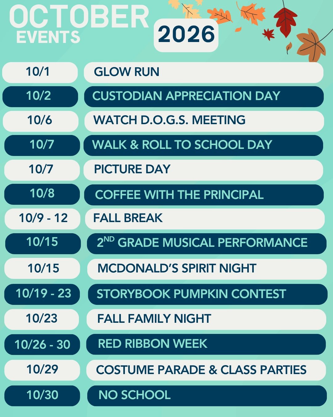 🍂🎃 Hello, October! 🎃🍂

A new month means lots of fun happening at Wolf Ranch Elementary! 💙🤍🩶

Save the dates and screenshot our October Events Calendar so you don&rsquo;t miss a thing! 📅✨

We&rsquo;ve got a great month ahead, Pioneers! 🍁🎃