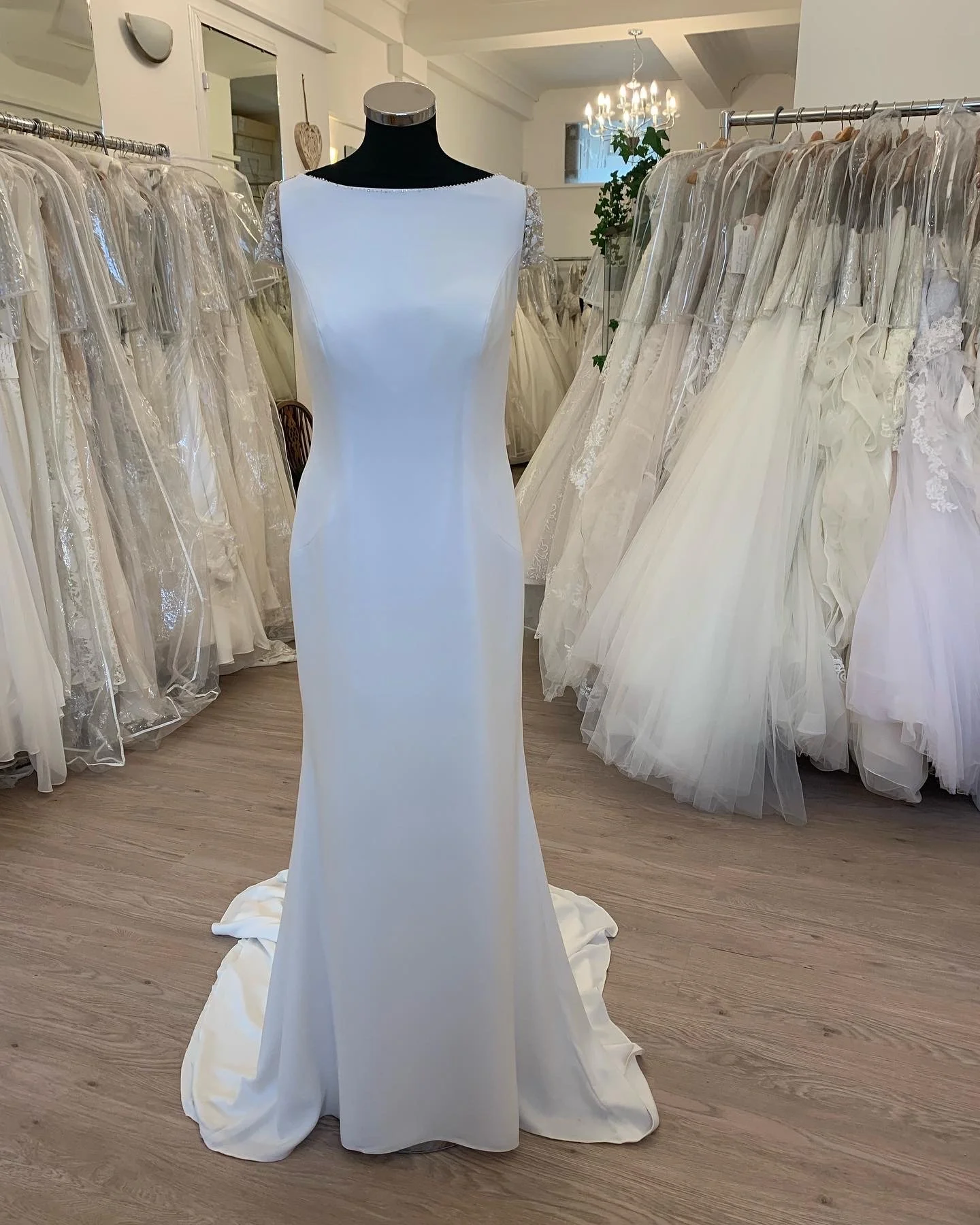 Pronovias Crepe fit and flare gown Size 14 — Bliss Studio Edinburgh