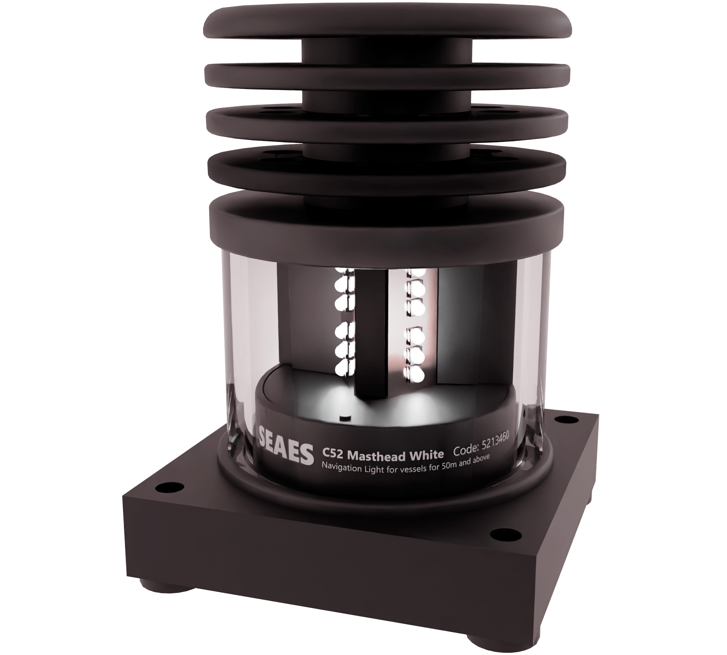 Navigation Lantern C52 Seaes for vessels 50m and above, Square Base, Black plastic, Masthead white LED lighting, 225 degree, double, reserve
