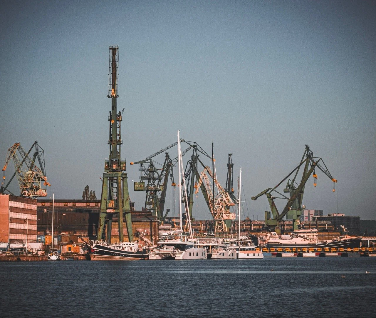 A photo of a view on the Gdansk shipyard Stocznia