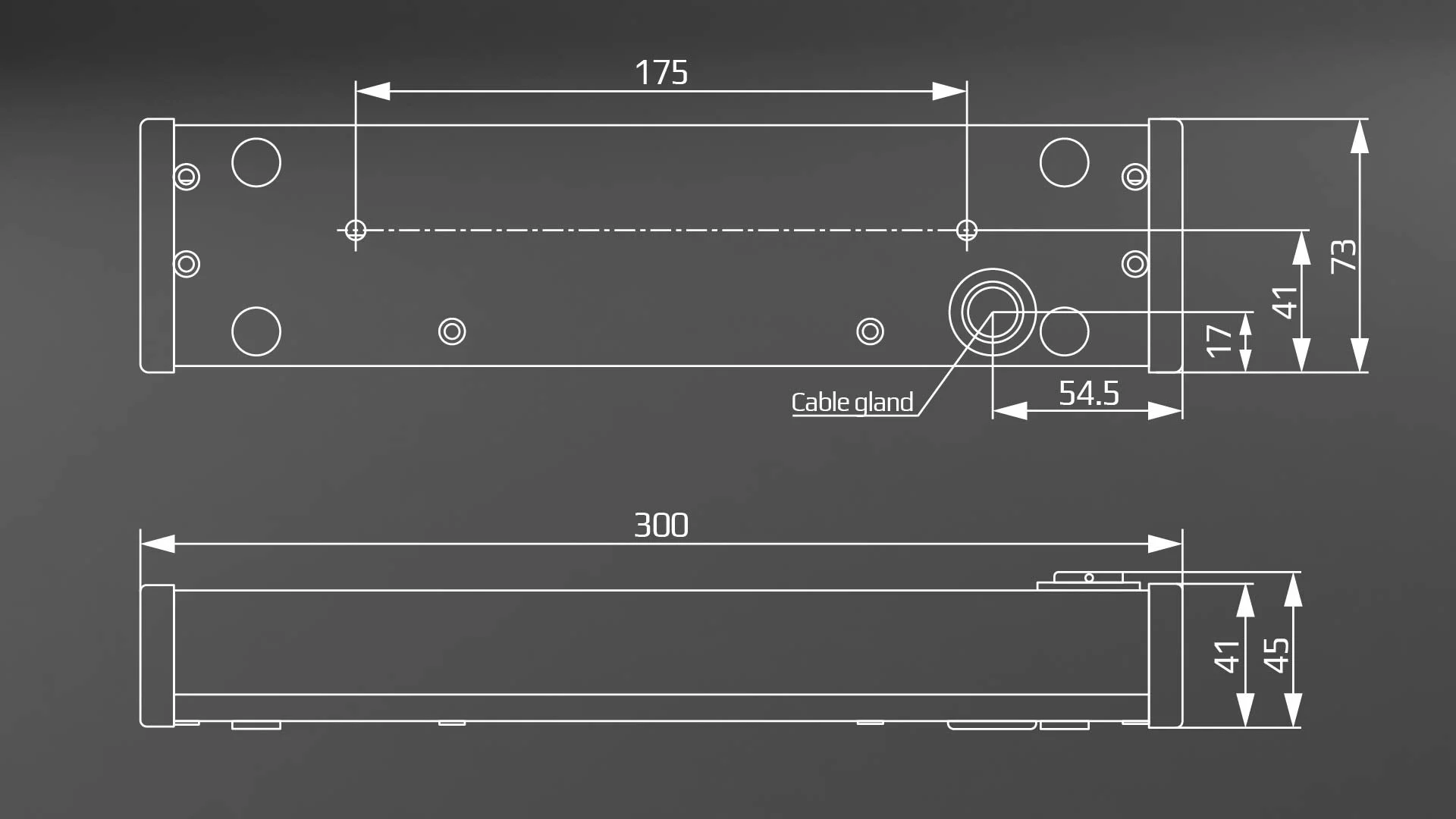 Technical drawing of LED marine lighting fixture with dimensions for ship lighting and offshore installation planning