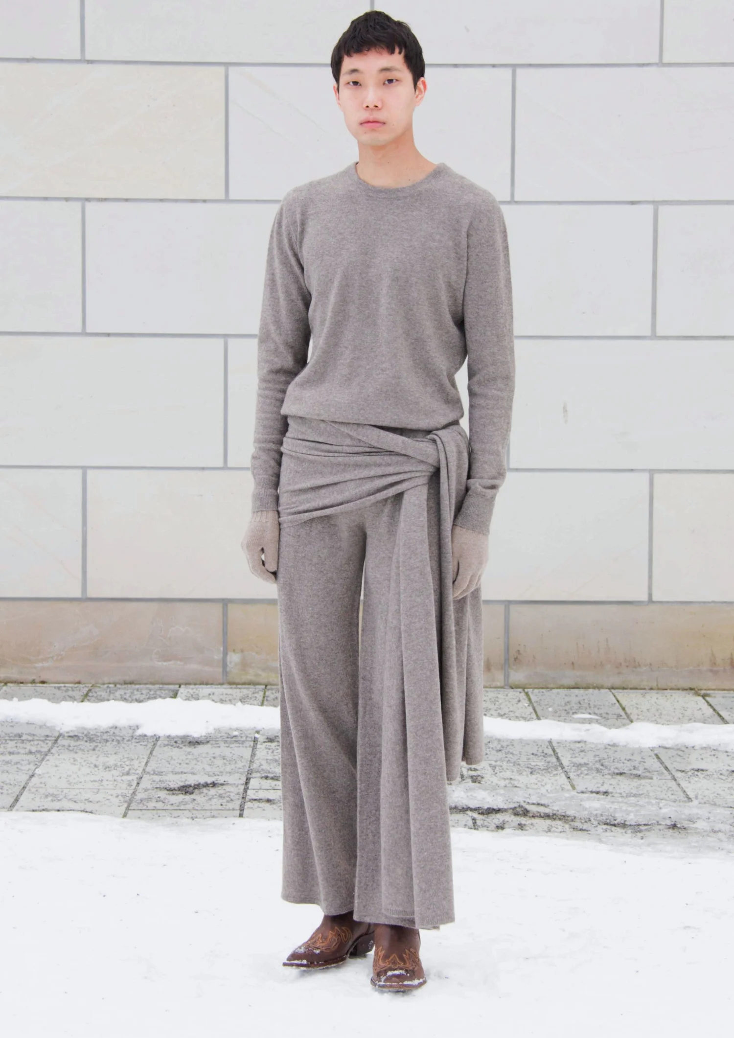 Hand of Origin Yak wool wide leg pants. designed in Berlin, made