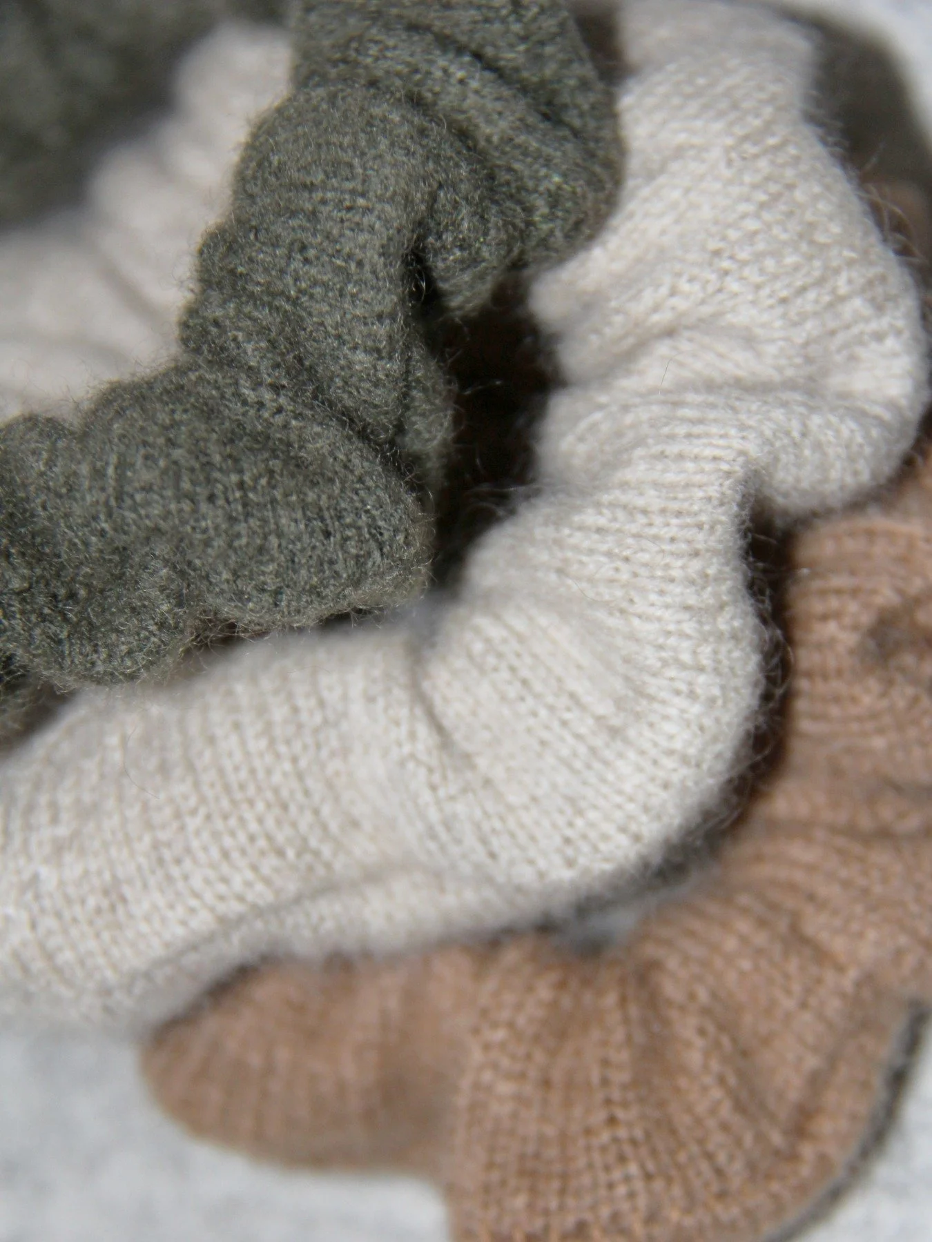 Handcrafted 3-piece hair tie set made of pure Mongolian cashmere, camel hair, and yak wool by Hand of Origin