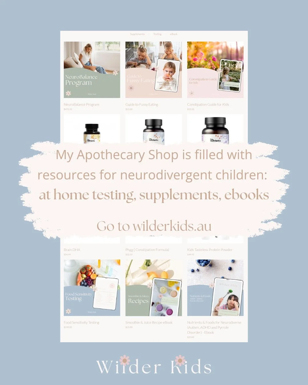 Can&rsquo;t see me in clinic? You can still access my expertise via my online shop!

My Apothecary Shop is filled with resources for neurodivergent children &mdash; including:
📘 Neurodiversity Nutrition eBook
📗 Smoothie &amp; Juice Recipes for Cons