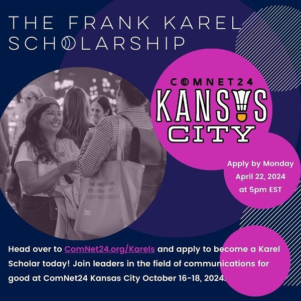 Last call to apply for the Karel Scholarship! The Deadline is TODAY at 5pm EST 📆 

Learn more and apply at www.comnet24.org/karel 🎉

Calling all nonprofit staffers and comms academics, we want to celebrate YOU! Apply so you can build community and 