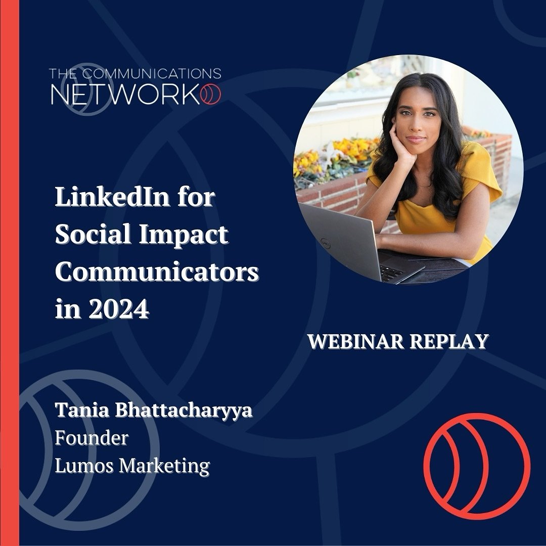 ICYMI: Tania Bhattacharyya joined us yesterday to discuss strategic ways for social impact communicators to use LinkedIn, including case studies from leaders for inspiration! You can watch the replay at the link in bio 🔗 ⬇ 

#communications #nonprof