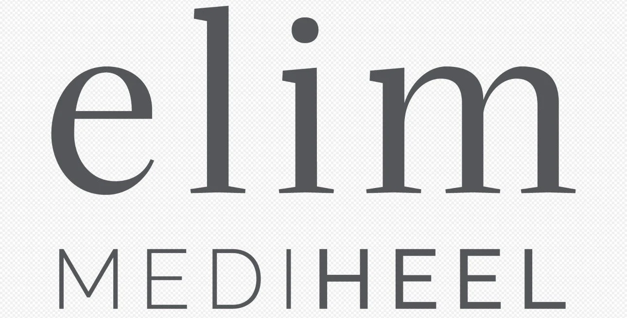 The image features the words 'elimi' in large font and 'MEDHEEL' in smaller font below, all in gray text on a light background.