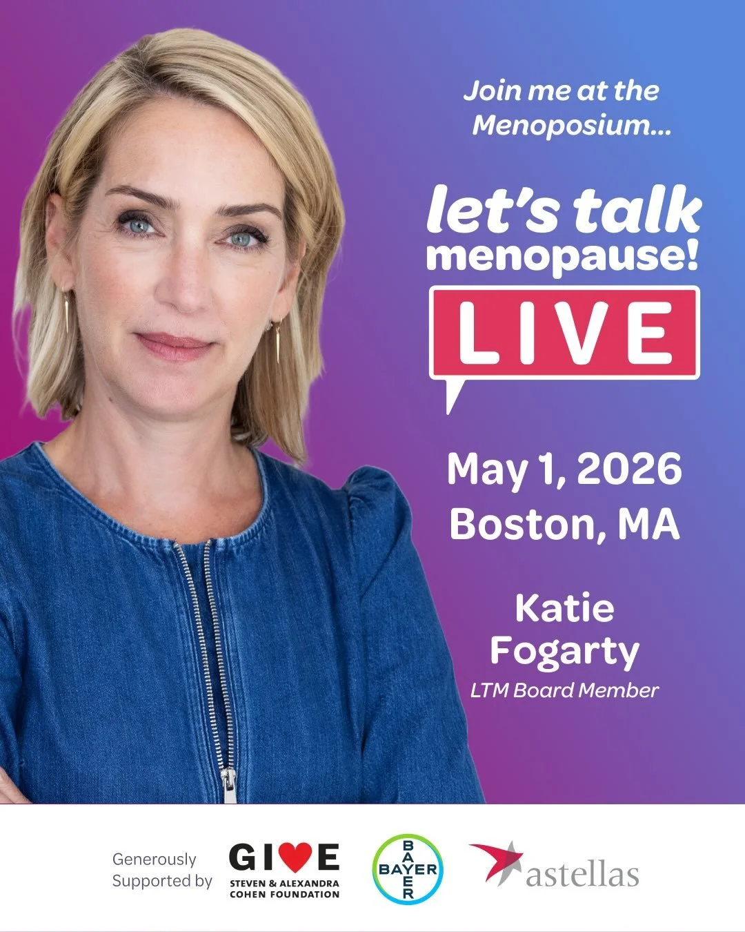 YOU ARE INVITED

Want more women&rsquo;s health and menopause smarts, convos with top docs, and a community of women going through what you&rsquo;re going through?

Come hang out at Let&rsquo;s Talk Menopause Live!

📍May 1 2026 | Boston, MA
🎟️ Get 