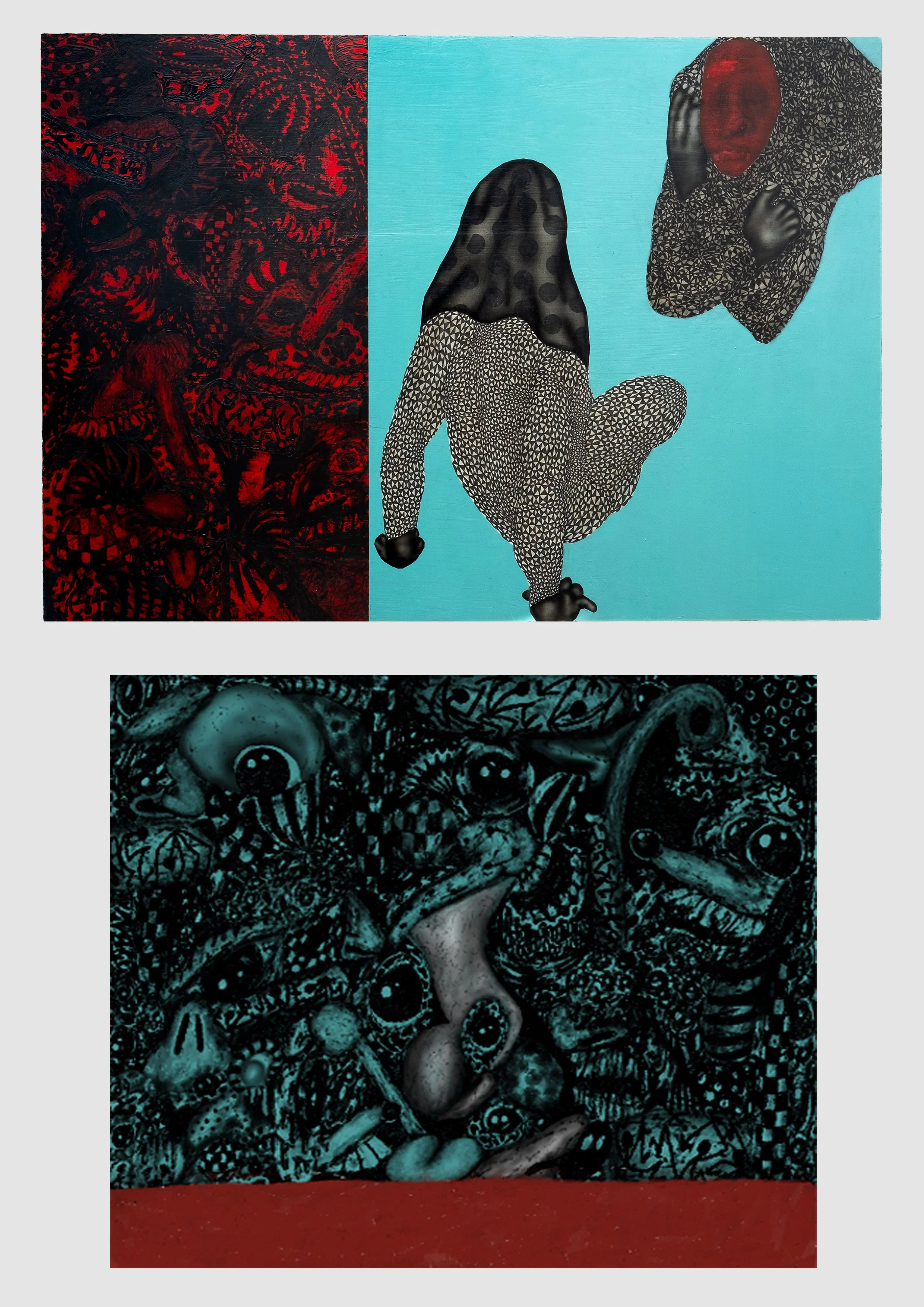 Remains IV, 2025. Dual work (physical + digital components). Physical: Mixed media and embedded code on wood panel, 100 × 70 cm.
Digital: Ordinal inscription with inbuilt decay mechanism, 500 × 420 px.