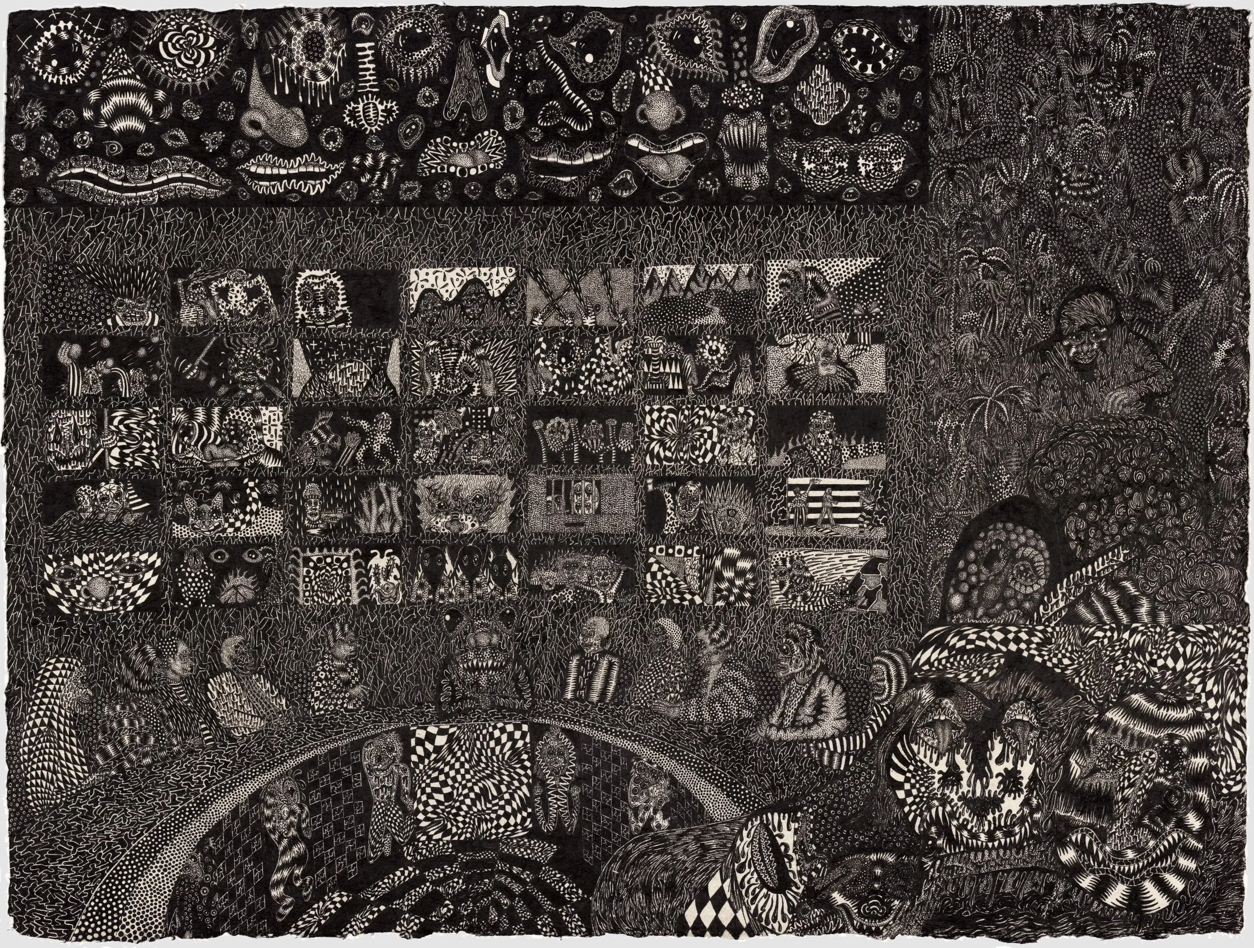 Spectacle, 2020.
Ink on handmade washi paper.
56 x 76 cm.