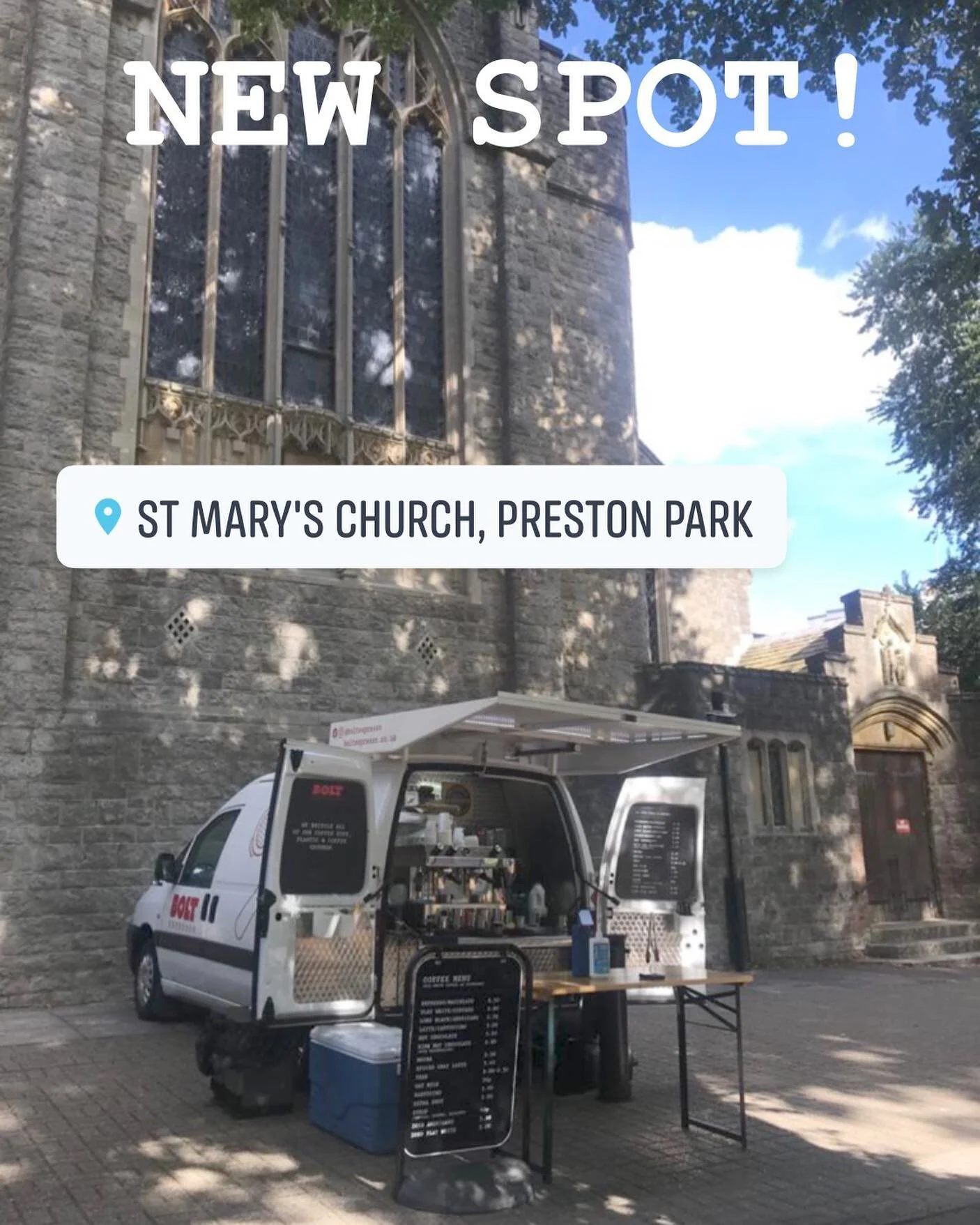 We will be in our new spot at St Mary&rsquo;s Church, Preston Park, every morning Monday to Saturday serving locally roasted coffee from Lewes based Tigermoth Coffee Roasters