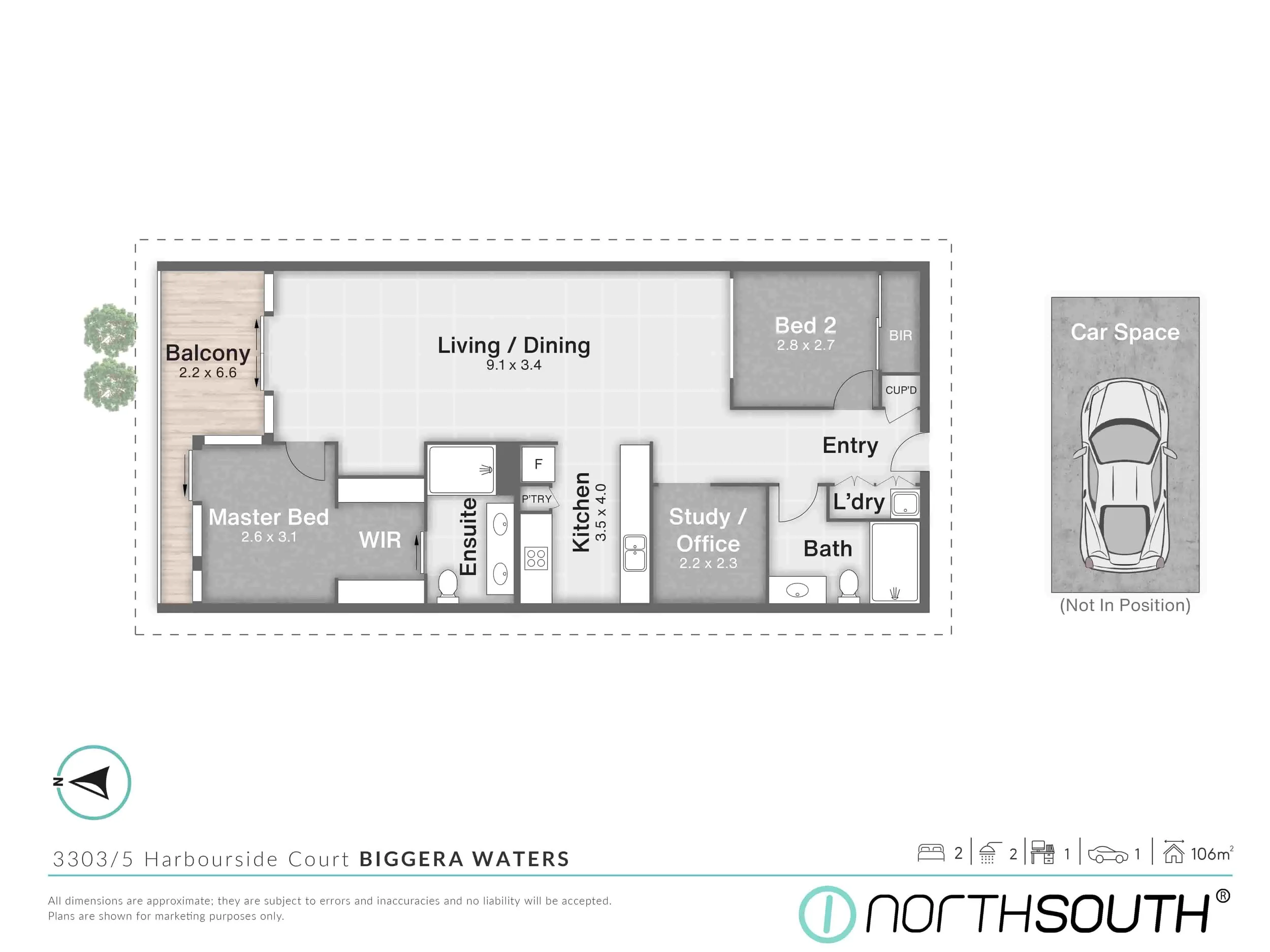 Floorplan of apartmnet 3303/5 Harbourside Ct at Waterpoint Residences, Biggera Waters