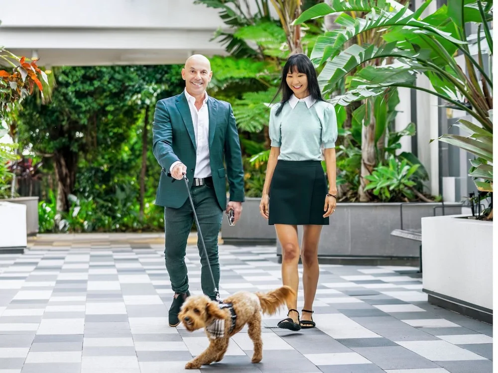 Nik and Aika Seirlis in the residents' lounge at Waterpoint Residences