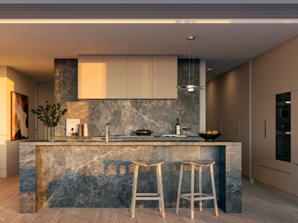 Modern kitchen in luxury Brisbane apartment offered in properties for sale