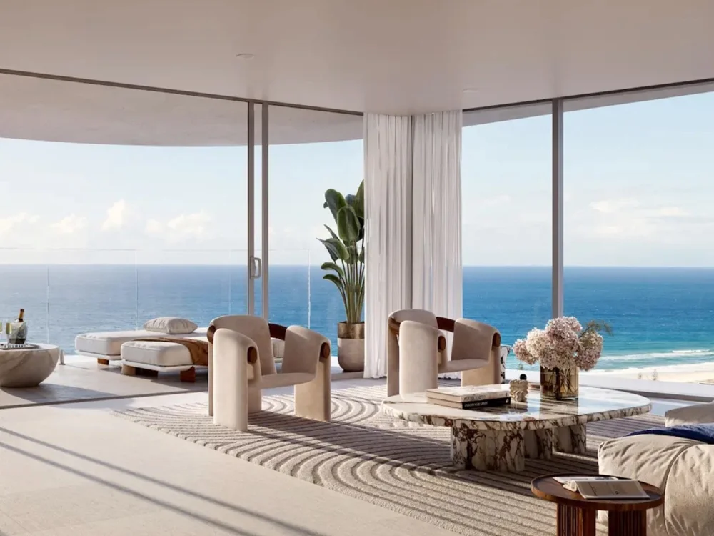 Lounge area in luxury Mermaid Beach apartment featured in properties for sale