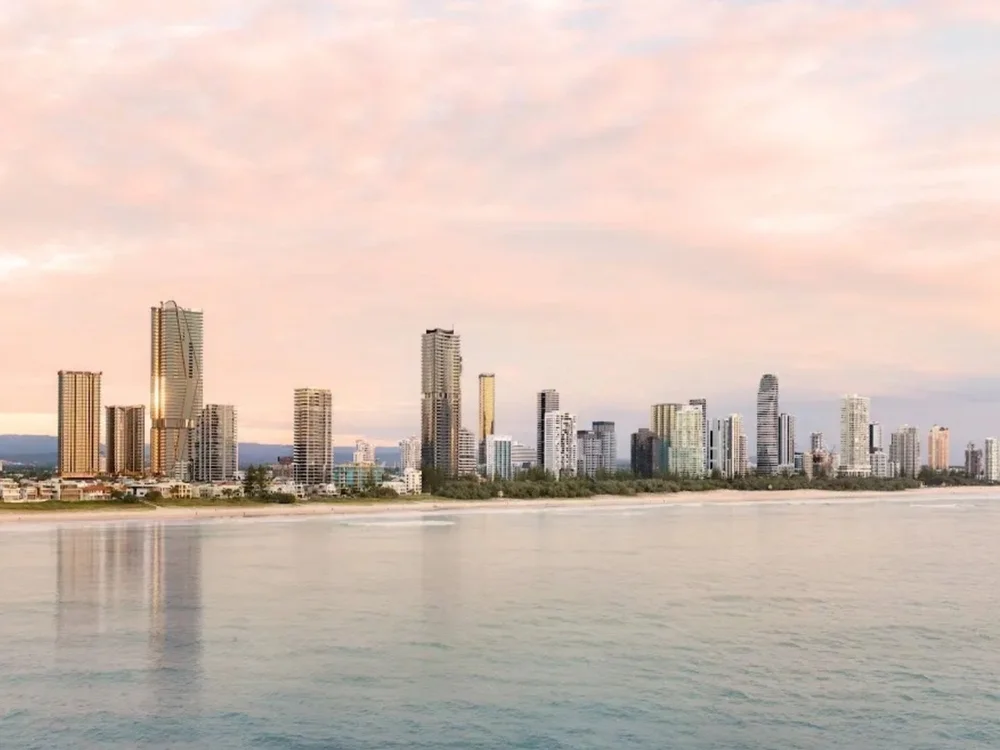 City skyline view from luxury Mermaid Beach apartment in properties for sale