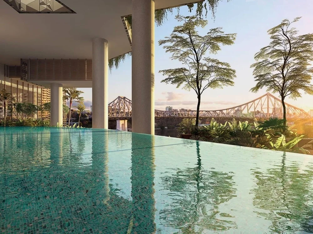 Luxury pool area at 443 Queen Street, Brisbane