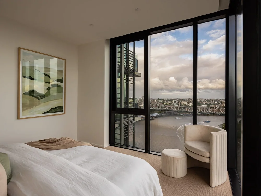Master Bedroom in luxury Brisbane apartment at 443 Queen St listed in properties for sale