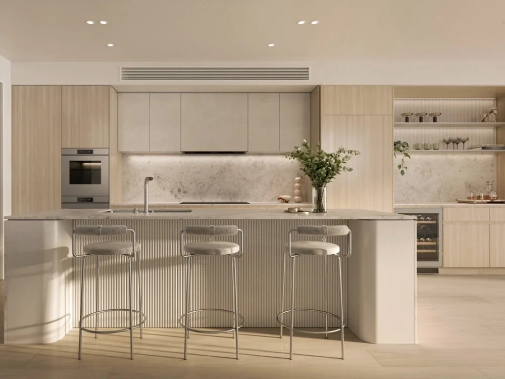 Modern kitchen in Kangaroo Point Brisbane luxury waterfront apartment listed in properties for sale