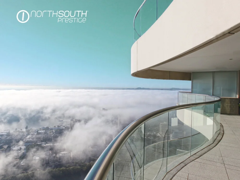 Balcony in the clouds with city view from Riparian Plaza luxury Brisbane apartment listed in properties for sale
