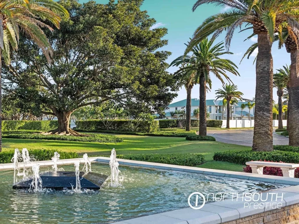 Decorative water fountain at Sovereign Islands Gold Coast property featured in properties for sale