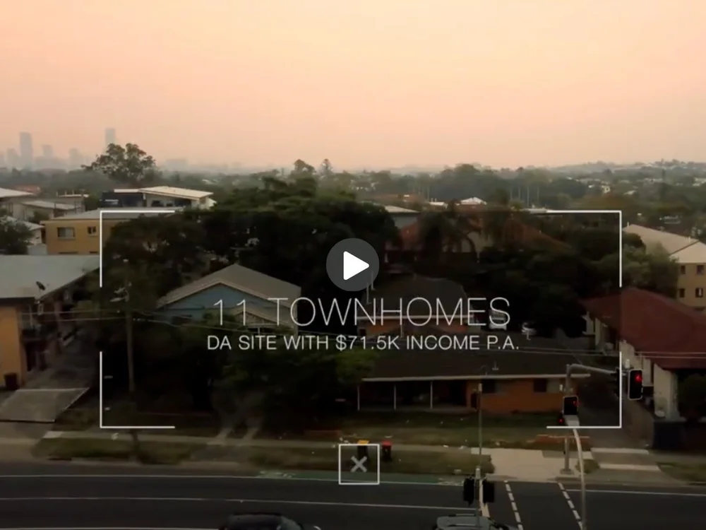 YouTube video link showcasing DA approved plans for 11 townhomes on Old Cleveland Road Coorparoo featured in properties for sale