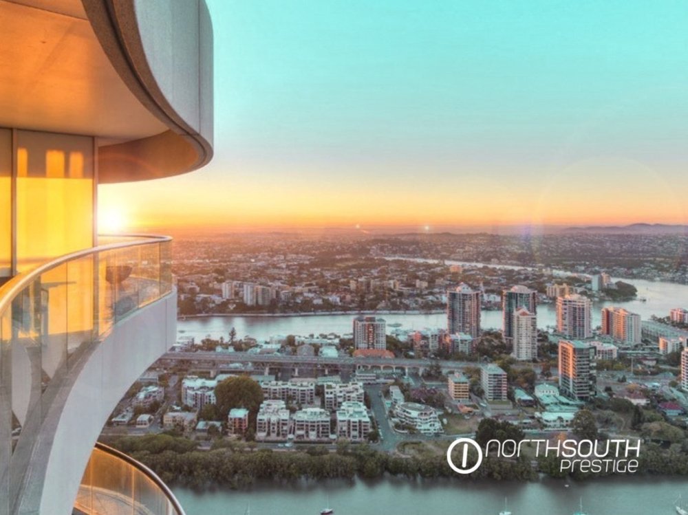 Sunset view from balcony – Brisbane properties for sale Riparian Plaza apartment
