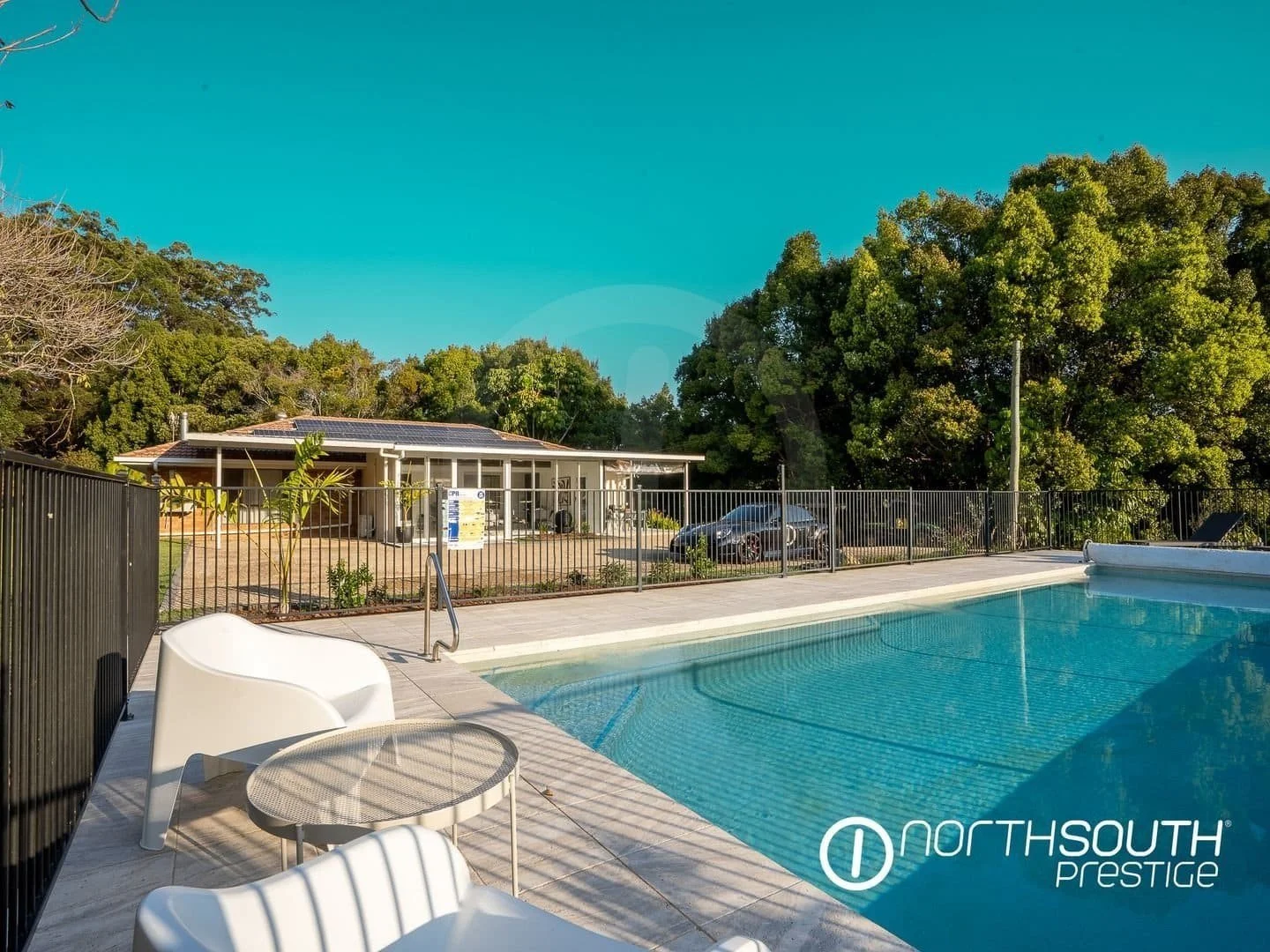Magnesium pool with the house in the background at properties for sale northern nsw nobbys creek 100 acres.