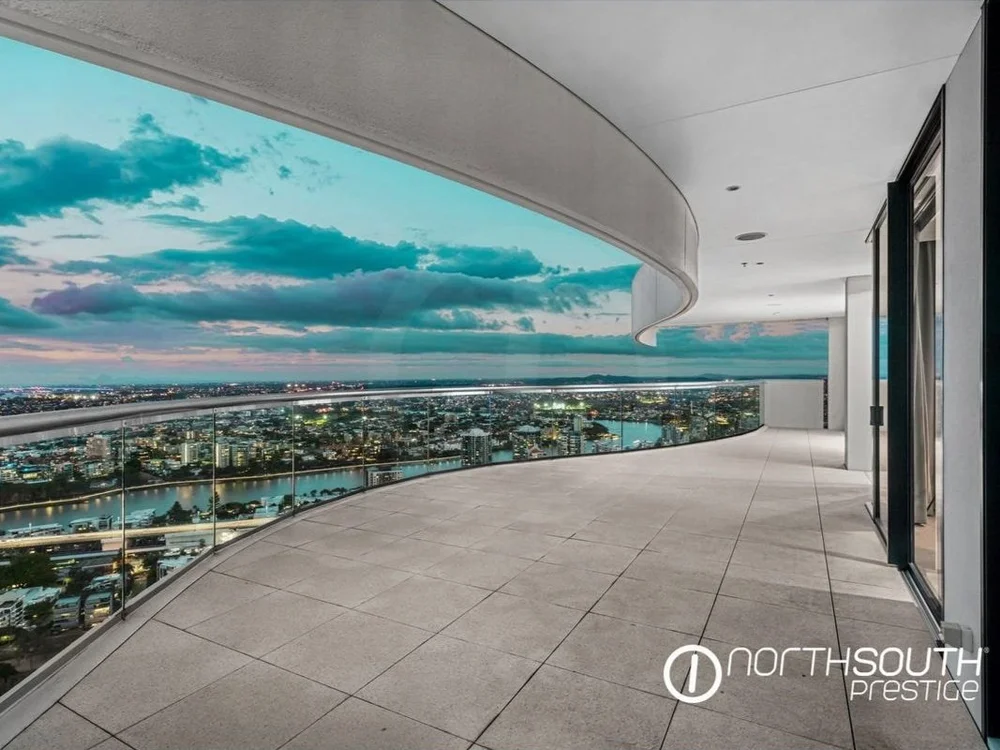 Balcony in the afternoon with view at properties for sale Brisbane riparian plaza apartment 4202.