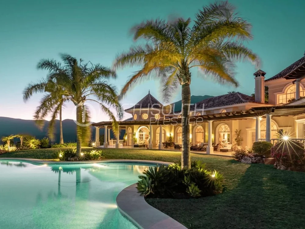 Infinity pool with panoramic views towards Gibraltar at a luxury villa in Marbella, Spain