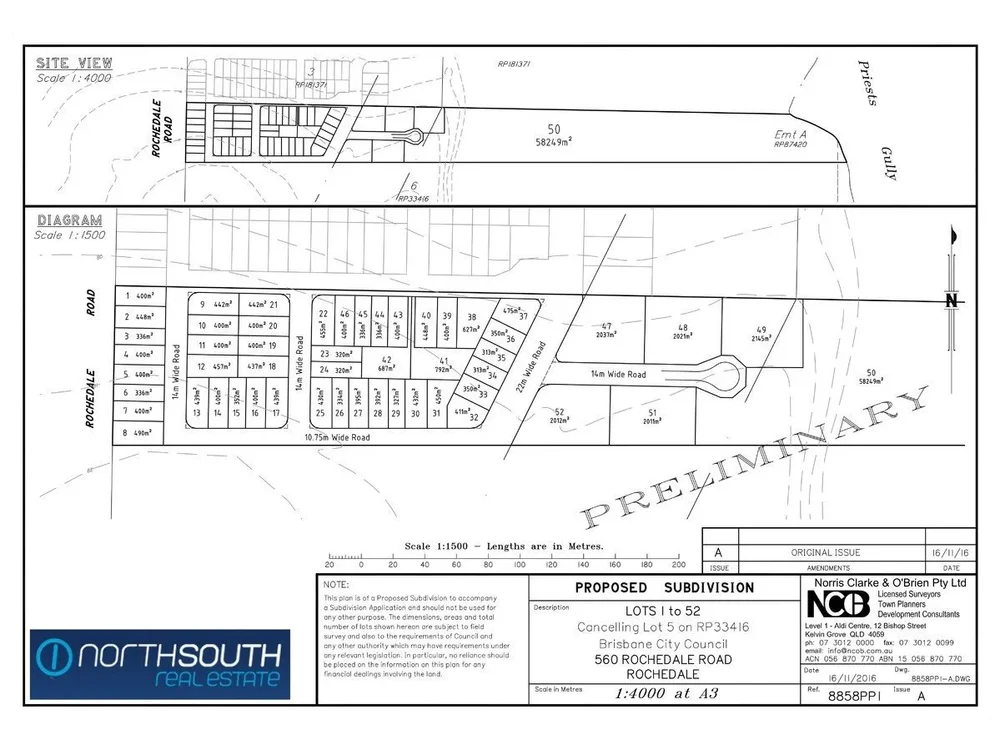 Image of properties for sale Brisbane property development rochedale preliminary subdivision site view with concept lots, internal roads and access points.
