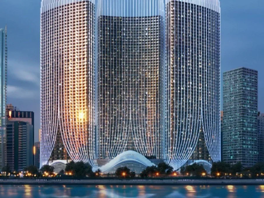 Modern tower design of properties for sale Dubai Binghatti Skyrise luxury apartments with glass façade