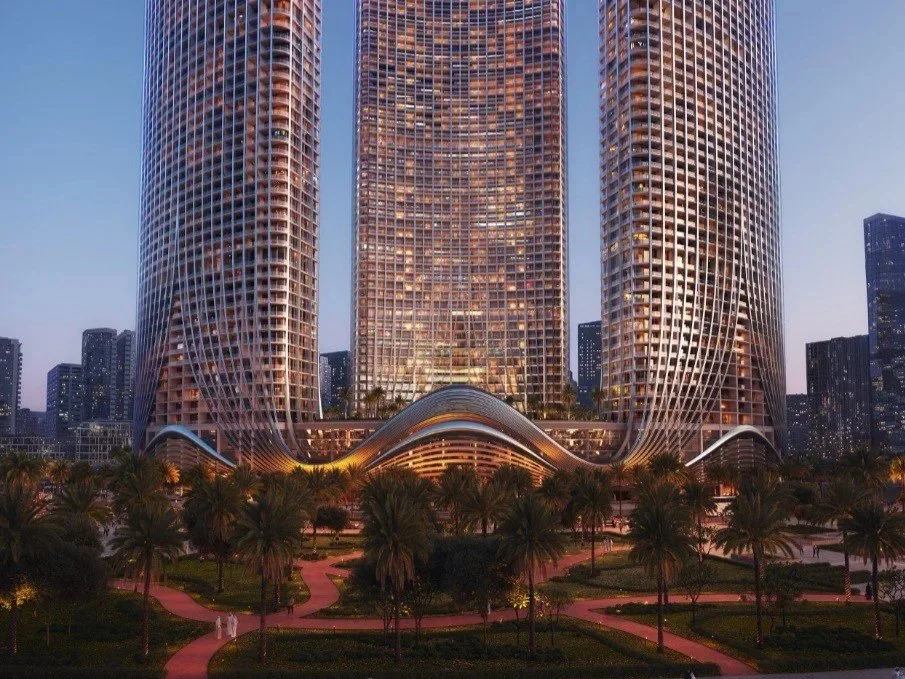 Exterior architecture of properties for sale Dubai Binghatti Skyrise luxury apartments in Business Bay Dubai
