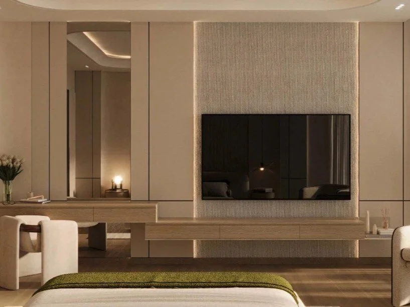 properties for sale dubai binghatti skyrise luxury apartments elegant lounge with contemporary furniture and feature shelving