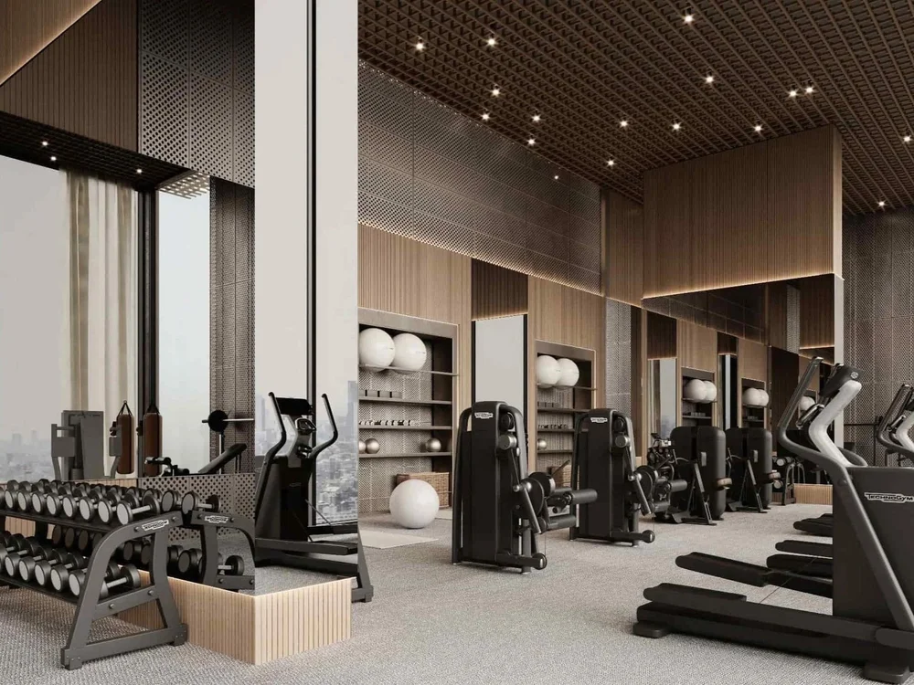 State-of-the-art gym at Skyhall Binghatti, exclusive properties for sale Dubai