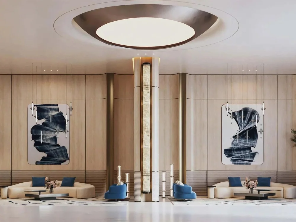 Elegant lounge area at Skyhall Binghatti, luxury Dubai properties for sale