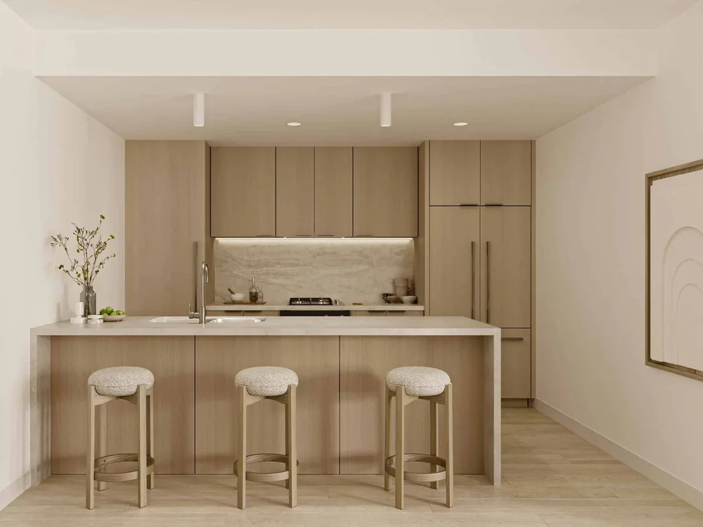 Gold Coast Apartment For Sale, premium kitchen with stone benchtops, integrated appliances, and timber joinery