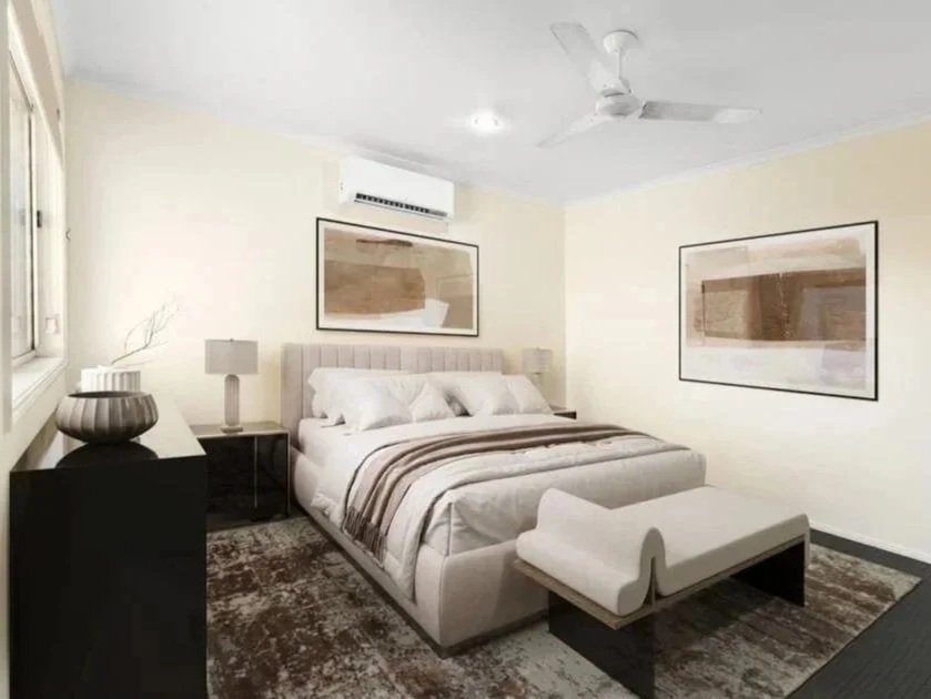 Main bedroom with air conditioning, natural light and modern finishes in Griffin home purchased by NSRE buyer advocacy team.